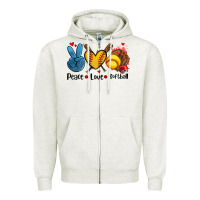 Oatmeal Heather peace love  softball Zipper Hoodie - AdoDesignShop