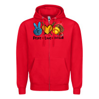 Red peace love  softball Zipper Hoodie - AdoDesignShop