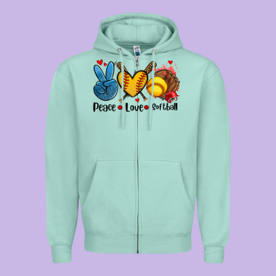 Peace Love  Softball Zipper Hoodie Designed By Adodesignshop