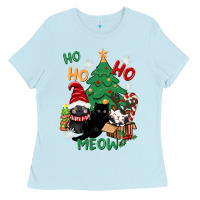 Baby Blue ho ho ho meow Ladies Tee - CowGirlArtShop