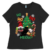 Black ho ho ho meow Ladies Tee - CowGirlArtShop