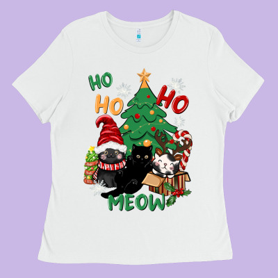 Ho Ho Ho Meow Ladies Tee Designed By Cowgirlartshop