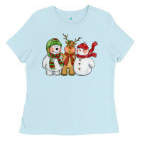 Baby Blue christmas polar bear reindeer and snowman Ladies Tee - CowGirlArtShop