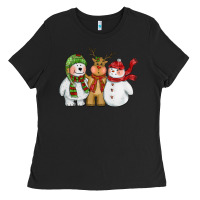 Christmas Polar Bear Reindeer And Snowman Ladies Tee | Teevron