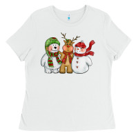 White christmas polar bear reindeer and snowman Ladies Tee - CowGirlArtShop