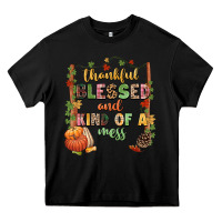 Black Thankful blessed and kind of a mess Heavy Core Tee - NancyCooperArtShop