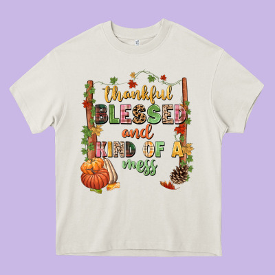 Thankful Blessed And Kind Of A Mess Heavy Core Tee Designed By Nancycooperartshop