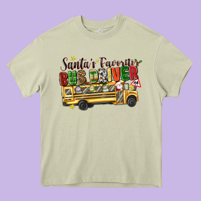 Santas Favorite Bus Driver Heavy Core Tee Designed By Texasbilliewilder