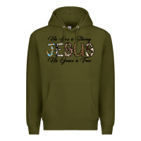 Army Green His Love is Strong Jesus His Grace is Free Premium Hoodie - CowhideDigitalArt