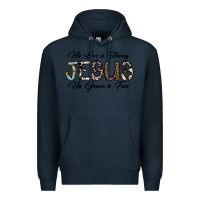 Navy His Love is Strong Jesus His Grace is Free Premium Hoodie - CowhideDigitalArt