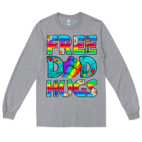 Heather Grey Pride LGBTQ Free Dad Hugs Long Sleeve Tee - BundleAndBundleShop