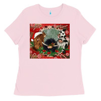 Bubblegum Pink christmas heifer cow  gnomies Ladies Tee - CowGirlArtShop