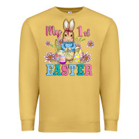 Antique Gold my first easter with baby bunny and eggs Premium Sweatshirt - AdoDesignShop