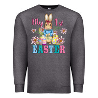 Charcoal Heather my first easter with baby bunny and eggs Premium Sweatshirt - AdoDesignShop