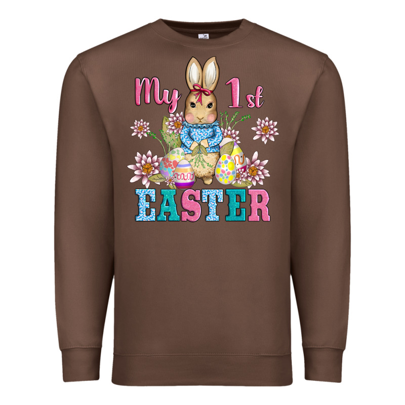 My First Easter With Baby Bunny And Eggs Premium Sweatshirt by AdoDesignShop | Teevron