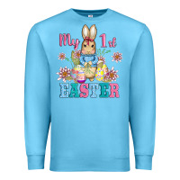 Ocean Blue my first easter with baby bunny and eggs Premium Sweatshirt - AdoDesignShop