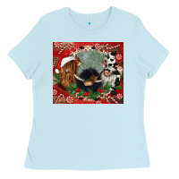 Baby Blue christmas heifer cow  gnomies Ladies Tee - CowGirlArtShop