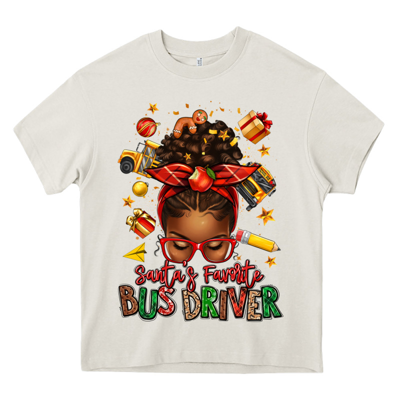 Santas Favorite School Bus Driver Afro Messy Bun Heavy Core Tee by texasbilliewilder | Teevron