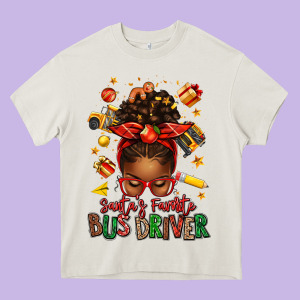 Santas Favorite School Bus Driver Afro Messy Bun Heavy Core Tee Designed By Texasbilliewilder