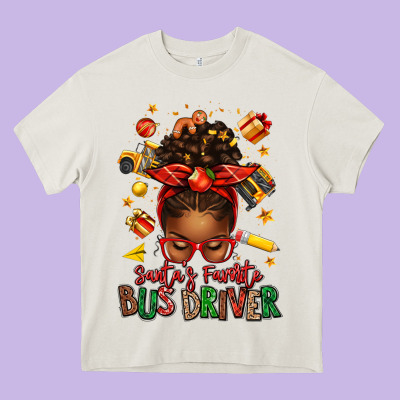 Santas Favorite School Bus Driver Afro Messy Bun Heavy Core Tee Designed By Texasbilliewilder