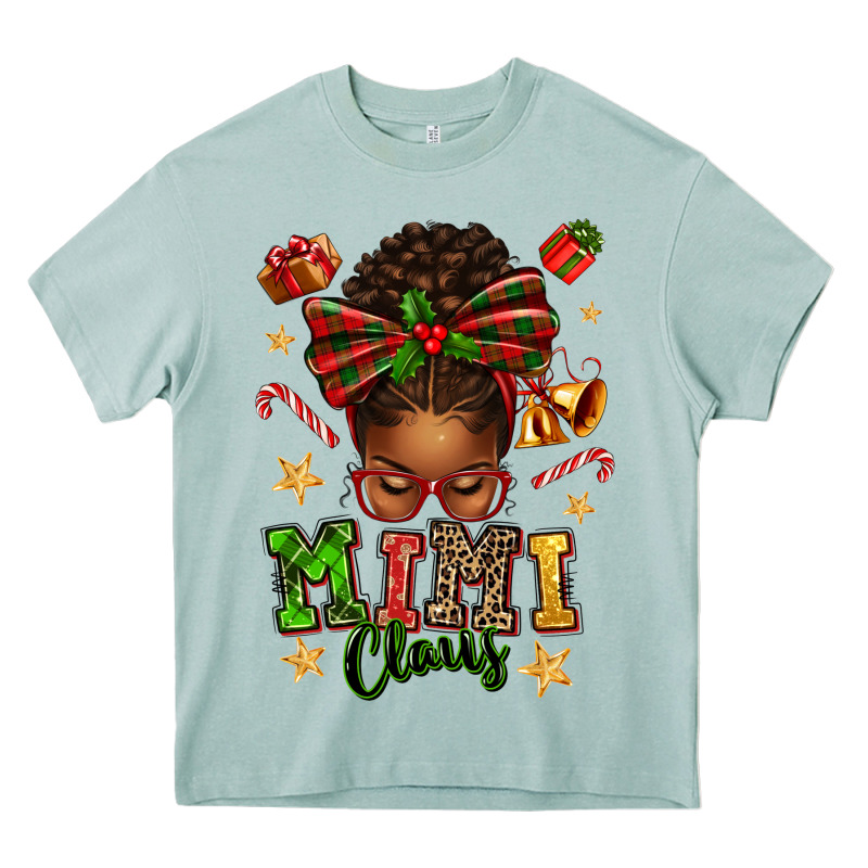 Mimi Claus Afro Messy Bun Heavy Core Tee by texasbilliewilder | Teevron