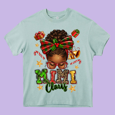 Mimi Claus Afro Messy Bun Heavy Core Tee Designed By Texasbilliewilder