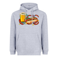 Heather Grey hot dog and beer with stars and usa flags Heavyweight Hoodie - AdoDesignShop
