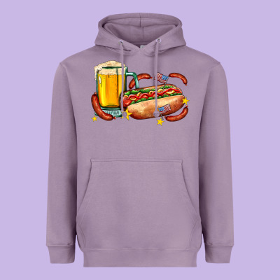 Hot Dog And Beer With Stars And Usa Flags Heavyweight Hoodie Designed By Adodesignshop