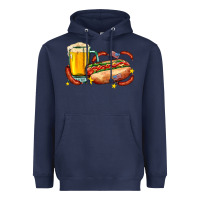 Navy hot dog and beer with stars and usa flags Heavyweight Hoodie - AdoDesignShop