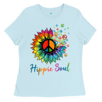 Baby Blue daisy peace sign hippie soul retro hippie flower lovers t shirt Ladies Tee - baoMotion