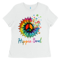White daisy peace sign hippie soul retro hippie flower lovers t shirt Ladies Tee - baoMotion