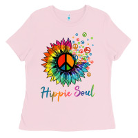 Bubblegum Pink daisy peace sign hippie soul retro hippie flower lovers t shirt Ladies Tee - baoMotion