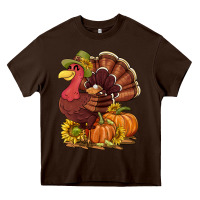 Chocolate Brown Thanksgiving turkey with pumpkin and sunflower Heavy Core Tee - NancyCooperArtShop
