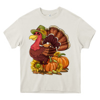 Thanksgiving Turkey With Pumpkin And Sunflower Heavy Core Tee | Teevron