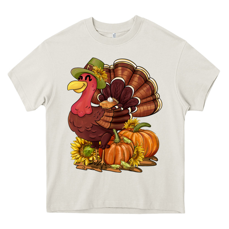 Thanksgiving Turkey With Pumpkin And Sunflower Heavy Core Tee by NancyCooperArtShop | Teevron