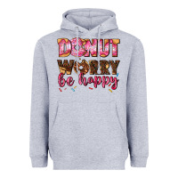 Heather Grey donut worry be happy Heavyweight Hoodie - AdoDesignShop