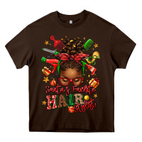 Chocolate Brown santas favorite hair stylist afro messy bun Heavy Core Tee - texasbilliewilder
