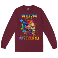 Burgundy Autism seeing in the world differently Long Sleeve Tee - FaDigitalArtStudio