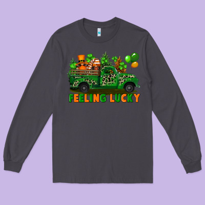 Feeling Lucky With Gnomes On Truck Long Sleeve Tee Designed By Fadigitalartstudio