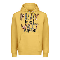 Antique Gold Pray Trust Wait Repeat Premium Hoodie - CowhideDigitalArt