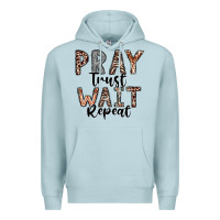 Blue Mist Pray Trust Wait Repeat Premium Hoodie - CowhideDigitalArt