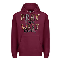 Burgundy Pray Trust Wait Repeat Premium Hoodie - CowhideDigitalArt