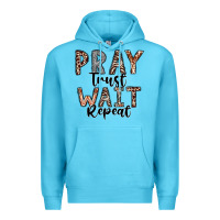 Ocean Blue Pray Trust Wait Repeat Premium Hoodie - CowhideDigitalArt