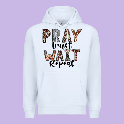 Pray Trust Wait Repeat Premium Hoodie Designed By Cowhidedigitalart