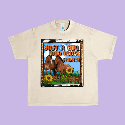 Western Just A Girl Who Loves Horses Urban Heavy Tee Designed By Oliviacreatesart