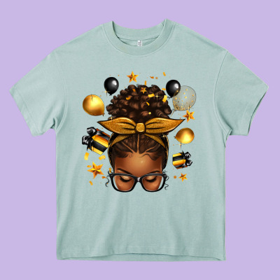 New Year's Eve Afro Messy Bun Heavy Core Tee Designed By Texasbilliewilder