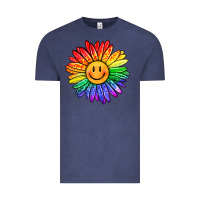 Vintage Denim rainbow smiley face sunflower Vintage Tee - OliviaCreatesArt