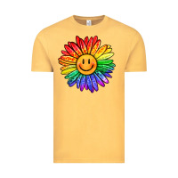 Vintage Mustard rainbow smiley face sunflower Vintage Tee - OliviaCreatesArt