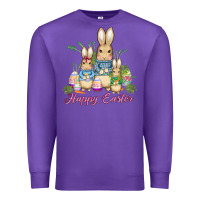 Purple easter bunny family wıth carrots and eggs Premium Sweatshirt - AdoDesignShop