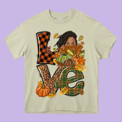Love Fall With Afro Woman Heavy Core Tee Designed By Nancycooperartshop